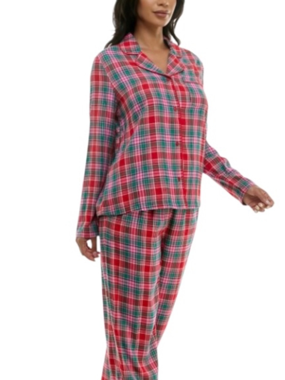 Roudelain Women's Notched-Collar Flannel Pajama Set with Lurex - Harley Tar |NWT - Picture 2 of 3